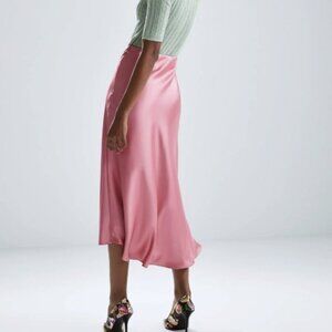 NWT ZARA Satin Salmon Pink Bias Midi Skirt XS